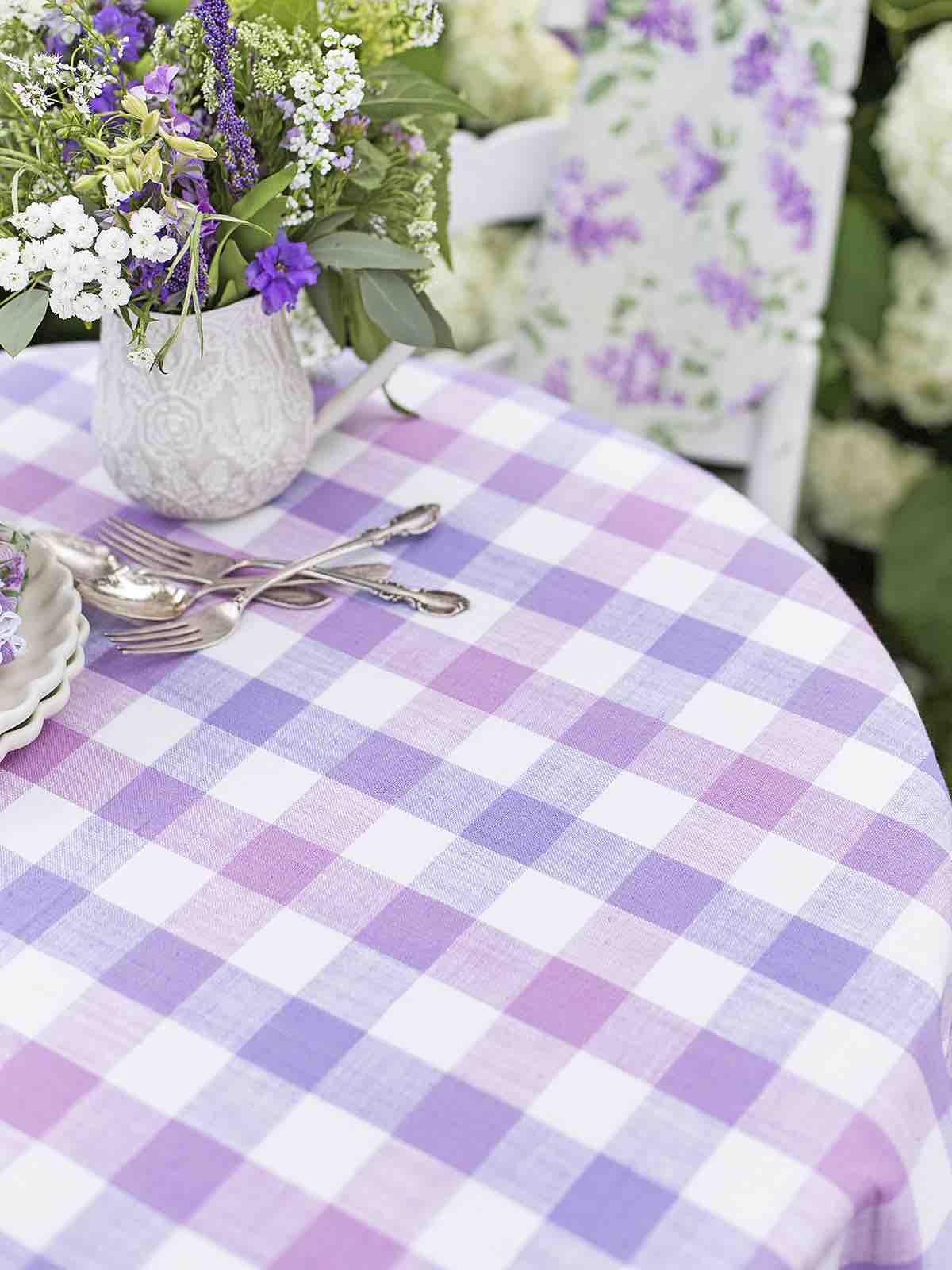 April Cornell 60x90\" Tablecloth | Lilac Plaid Lavender
