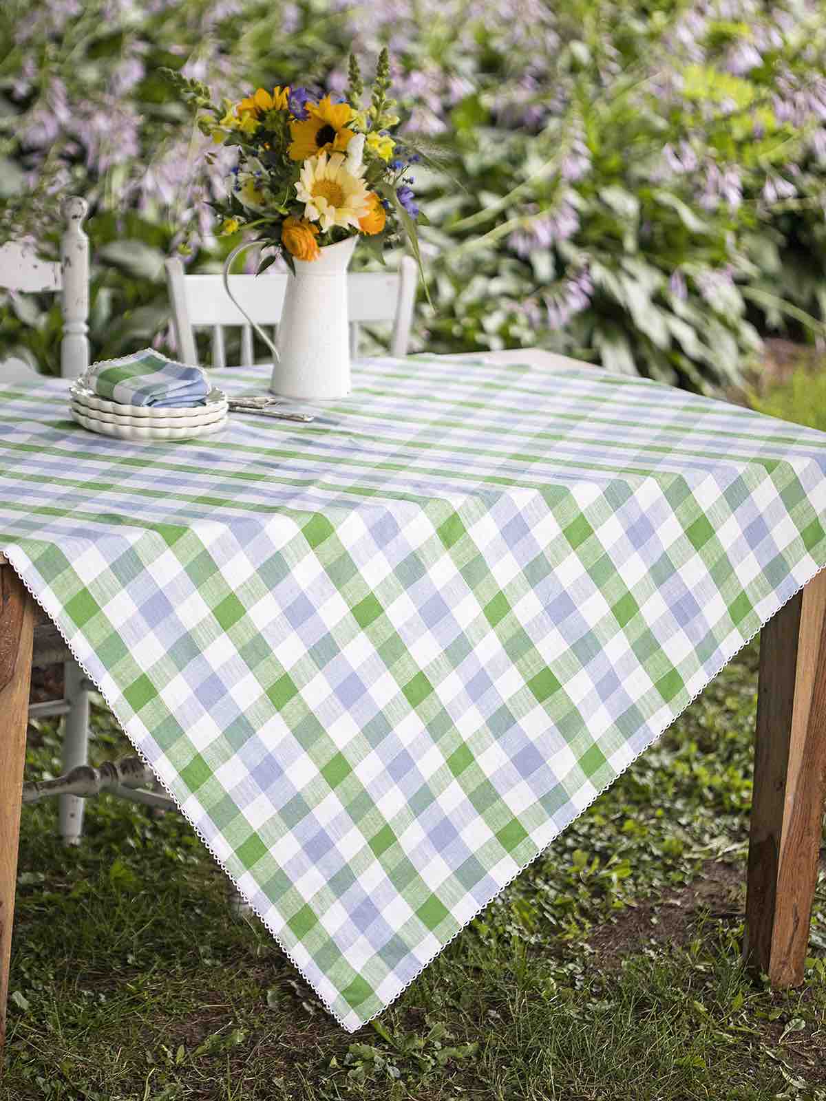 April Cornell 60x90\" Tablecloth | Lakeside Plain Blue Green